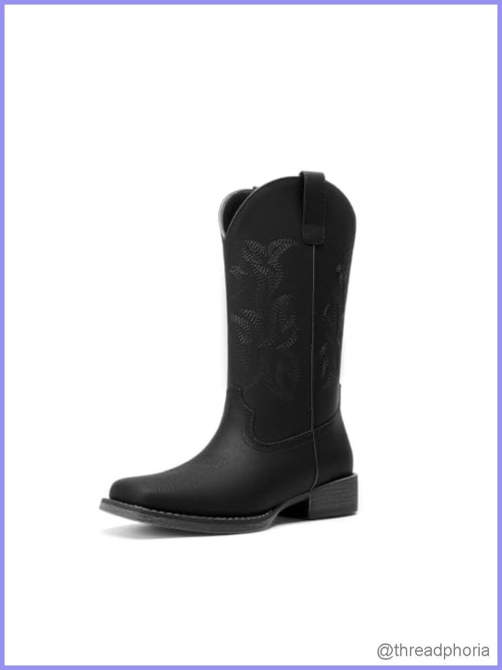 Faux Leather Cowboy Boots Square Toe Mid-Calf Western Women's Shoes